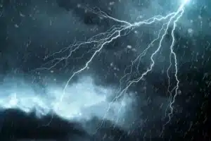 Lightning storm forming over the ocean during a hurricane