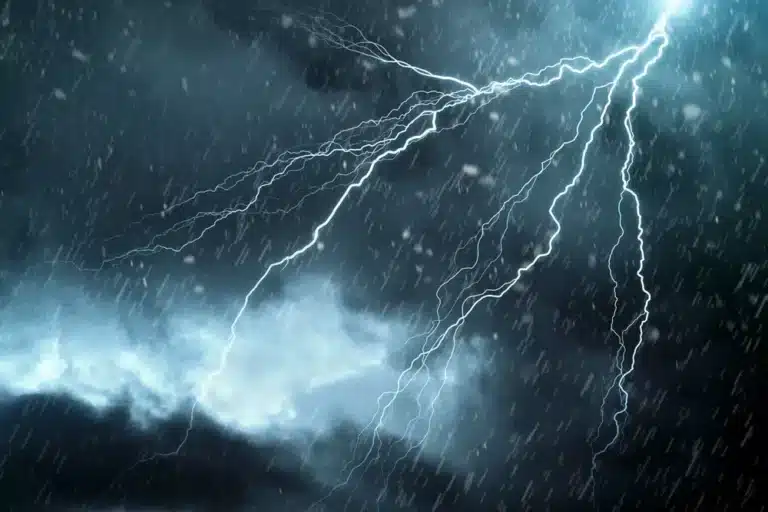 Lightning storm forming over the ocean during a hurricane